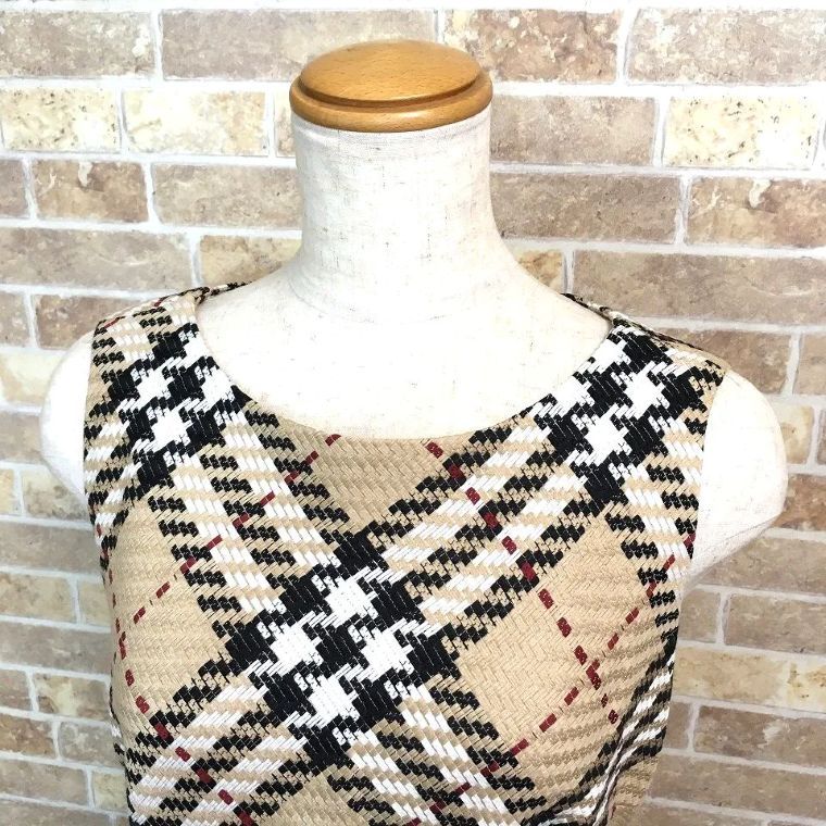  み LONDON ワンピース 38 ノバチェック 578 ノースリーブ ひざ丈ワンピース