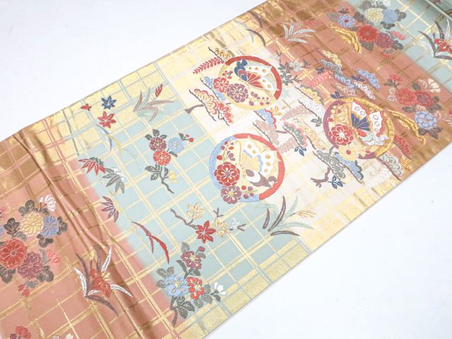 一輝堂】袋帯 六通柄 花・松・蝶 金糸 正絹 25b10-2060 - メルカリ