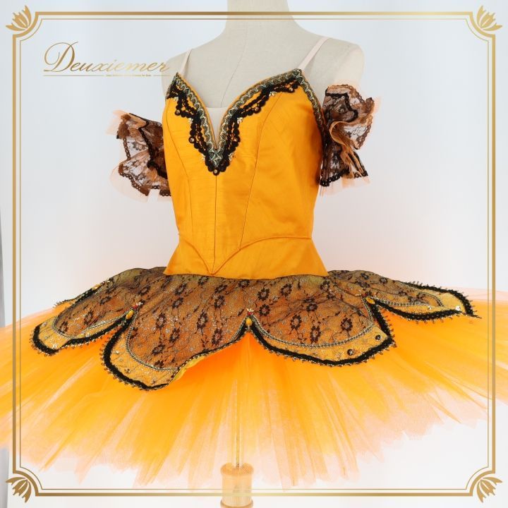 バレエ 衣装 チュチュ 発表会 コンクール パキータ エトワール 黒 オレンジ レース ジュニア オレンジ系 ブラック系 エトワールコスチューム 発表会衣装 コンクール衣装 バレエチュチュ ドレス 舞台衣装 ブラックレース オレンジチュチュ バレエ用品