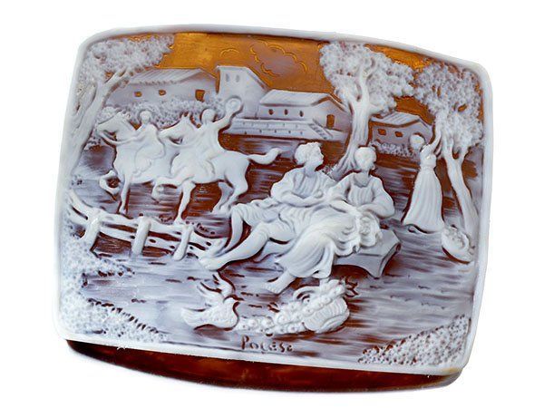 ジュエリー Amerigo Polese作 穏やかな風景 シェルカメオルース 75.5mm×58.0mm a2815il