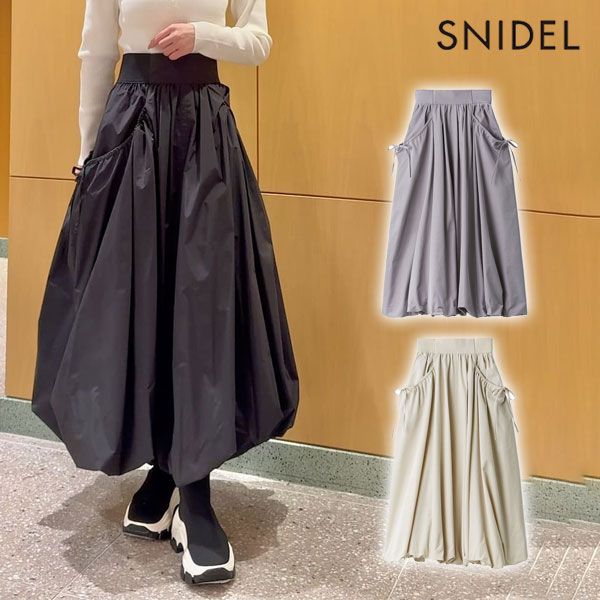 10 OFF スナイデル SNIDEL ボトムス 25秋冬 ウエストゴムバルーンスカート ミドル丈 リボン swfs255108
