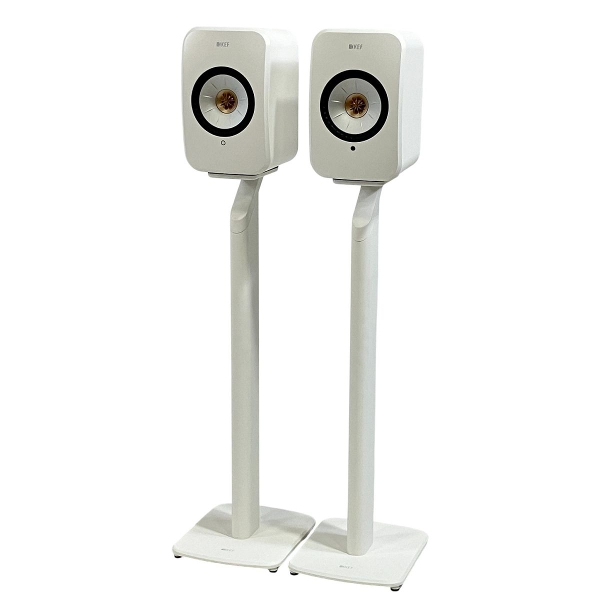 KEF LSX II ワイヤレス HiFi スピーカー ペア ミネラルホワイト P1 Desk Pad スタンド付き オーディオ 音響機材 T10573370
