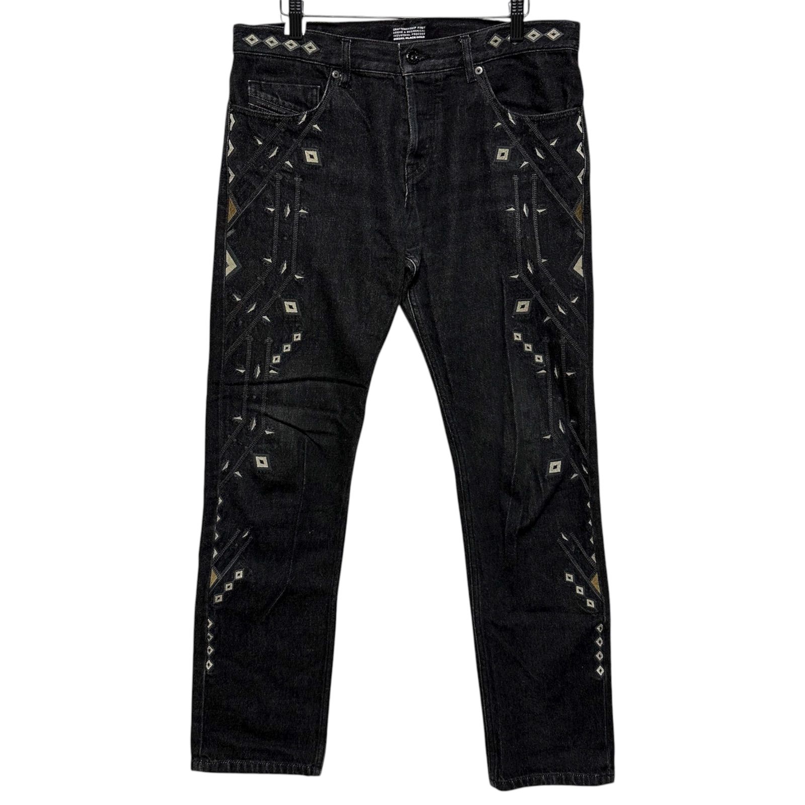 DIESEL BLACK GOLD 刺繍デニム 32 メンズ L〜XL相当 Y2K モード クラフトデザイン イタリア製 ブラックゴールド モデル