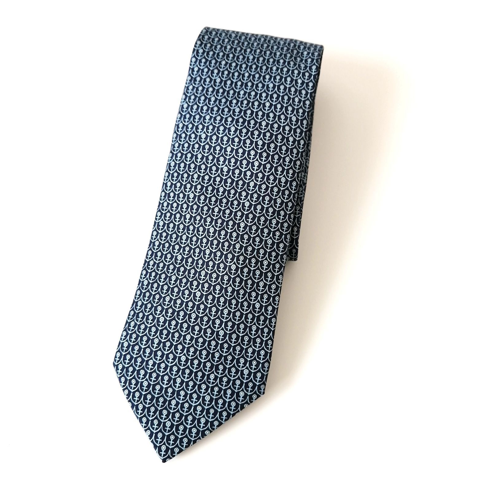 エルメス HERMES ネクタイ CRAVATE TWILL TIE マリン ブルー イカリ 196