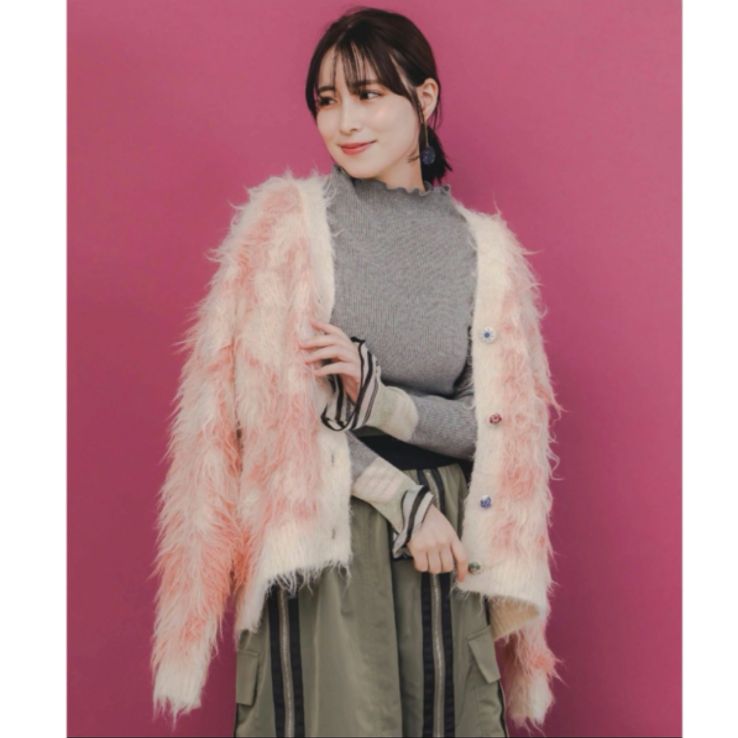 iS ScoLar マーブル模様シャギーニットカーディガン