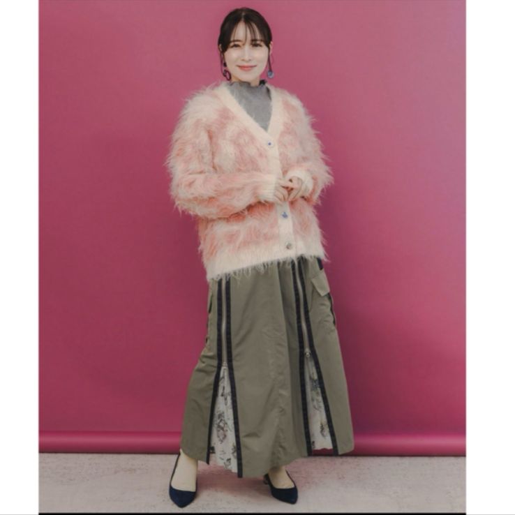 iS ScoLar マーブル模様シャギーニットカーディガン