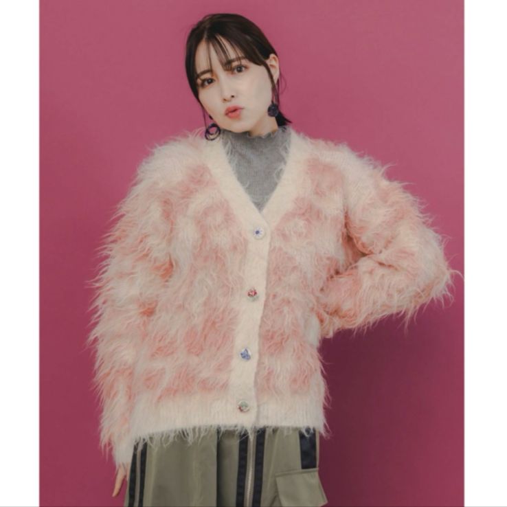 ScoLar マーブル模様シャギーニットカーディガン