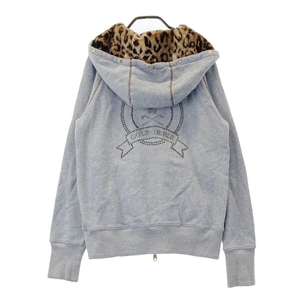 サイズ S MARK-LONA マークアンドロナ ファー切替 長袖ジップパーカー ヒョウ レオパード柄 グレー系 ゴルフウェア レディース ストスト