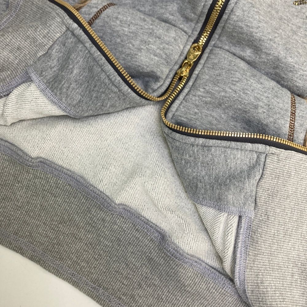  サイズ S MARK-LONA マークアンドロナ ファー切替 長袖ジップパーカー ヒョウ レオパード柄 グレー系 ゴルフウェア レディース ストスト セーター トレーナー レディースウェア