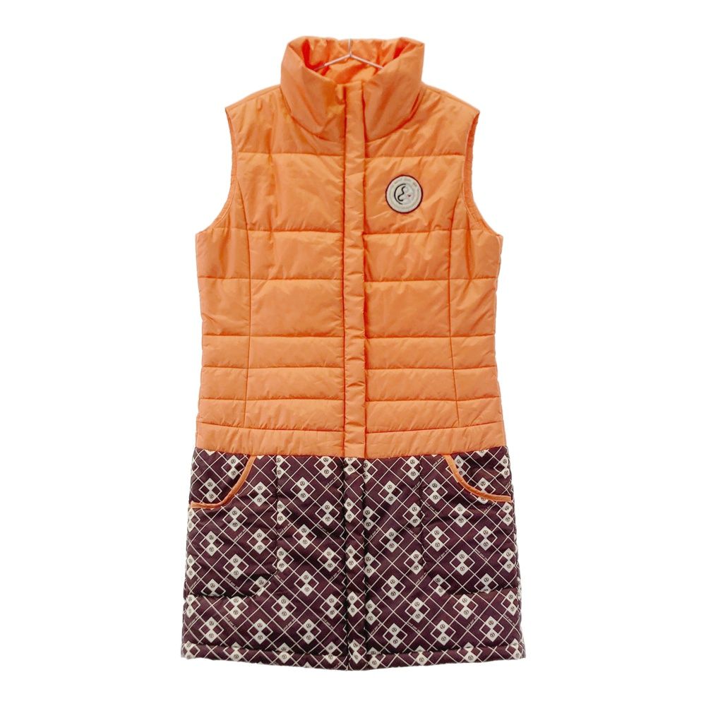 サイズ AND PER SE アンパスィ 中綿ワンピース フルジップ 総柄 オレンジ系 ゴルフウェア レディース ストスト