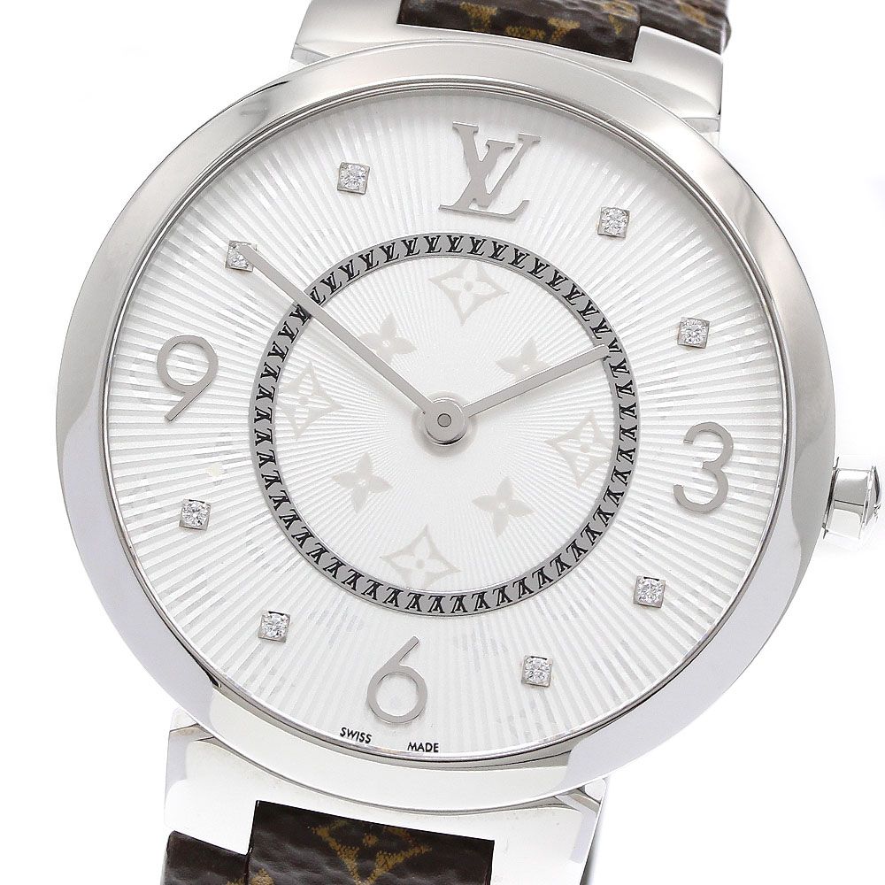 ルイ ヴィトン LOUIS VUITTON Q 1 E 01 タンブールスリム 8 Pダイヤ クォーツ メンズ 箱 保証書付き_918627