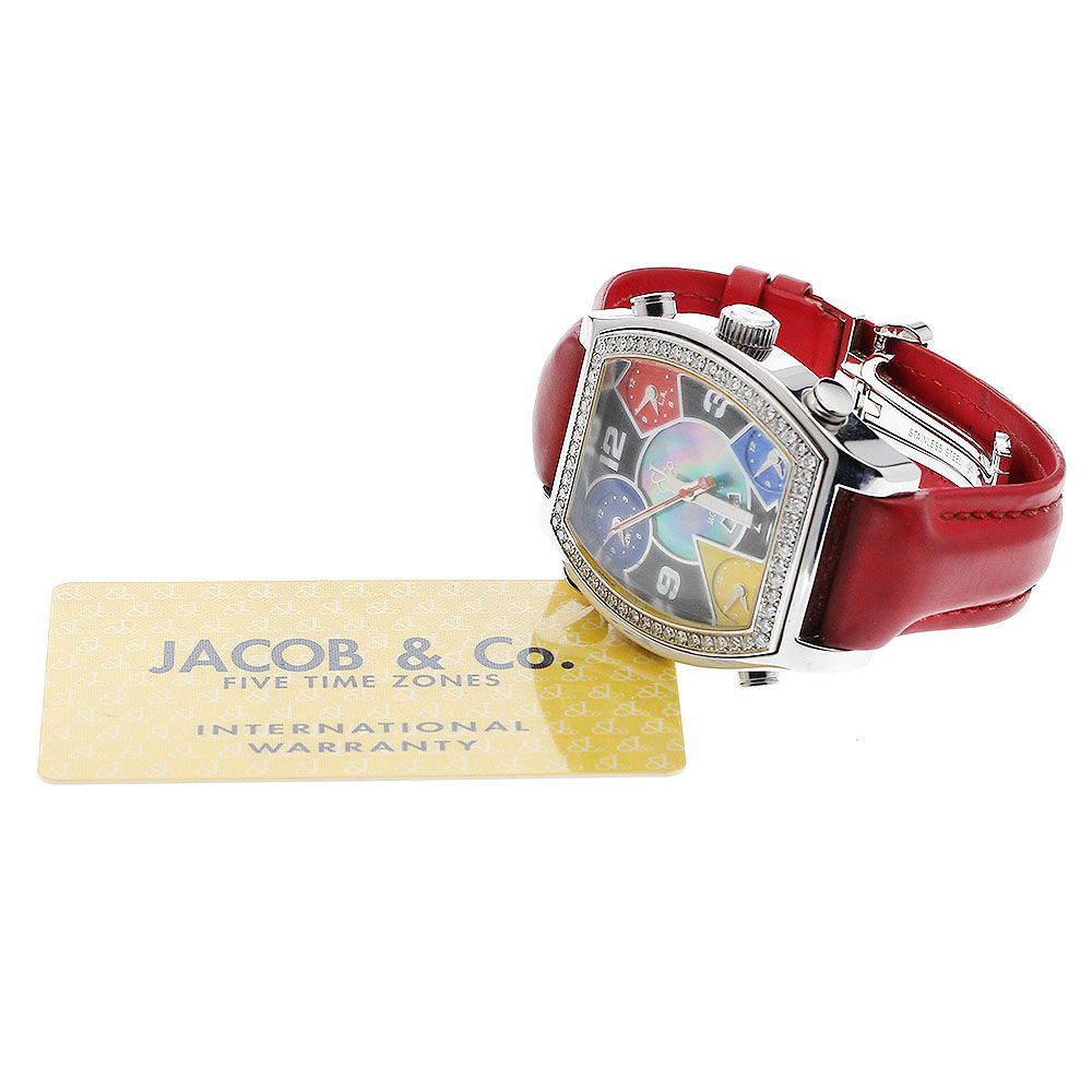 ジェイコブ JACOB CO 5タイムゾーン ダイヤベゼル シェル文字盤 クォーツ メンズ保証書付き_916968