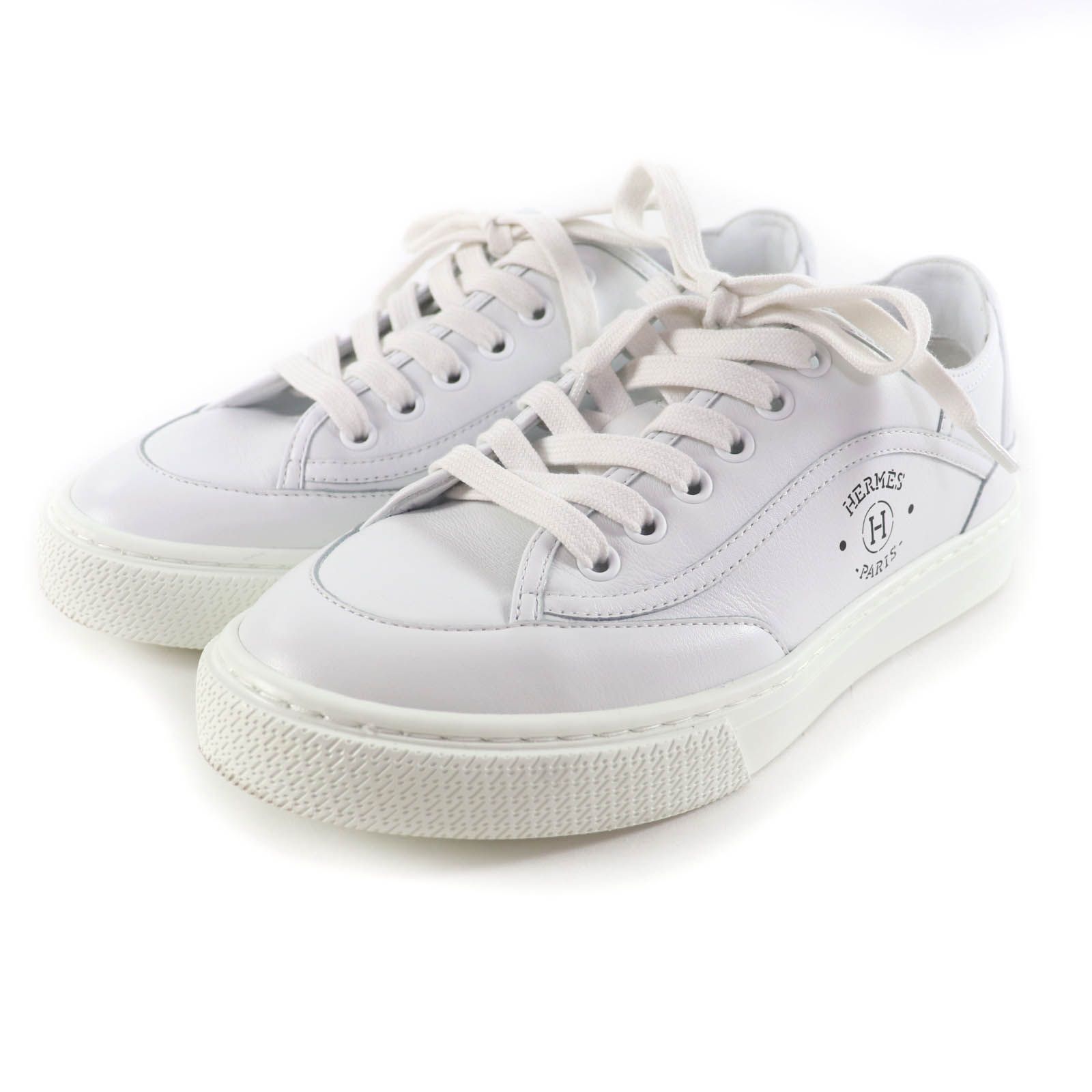 HERMES エルメス ゲット ロゴデザイン レースアップ レザー スニーカー ホワイト 35.5 箱 保存袋付き イタリア製 レディース