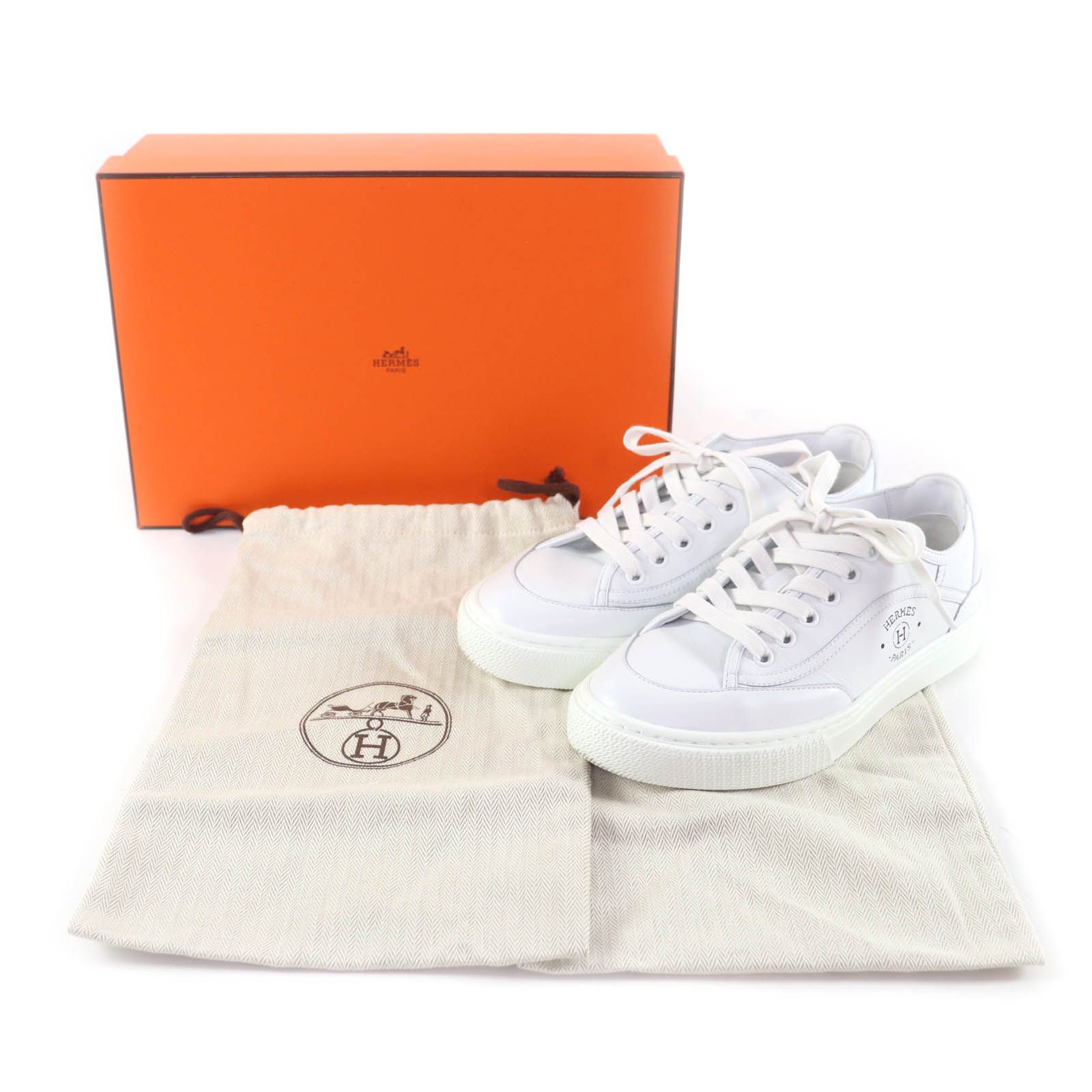 HERMES エルメス ゲット ロゴデザイン レースアップ レザー スニーカー ホワイト 35.5 箱 保存袋付き イタリア製 レディース