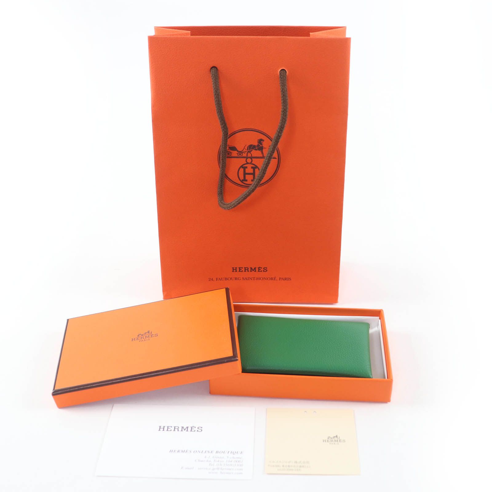 HERMES エルメス バスティア ヴォーエプソン ヴェール ベンガル シルバー金具 カードケース B刻印 き フランス製 レディース