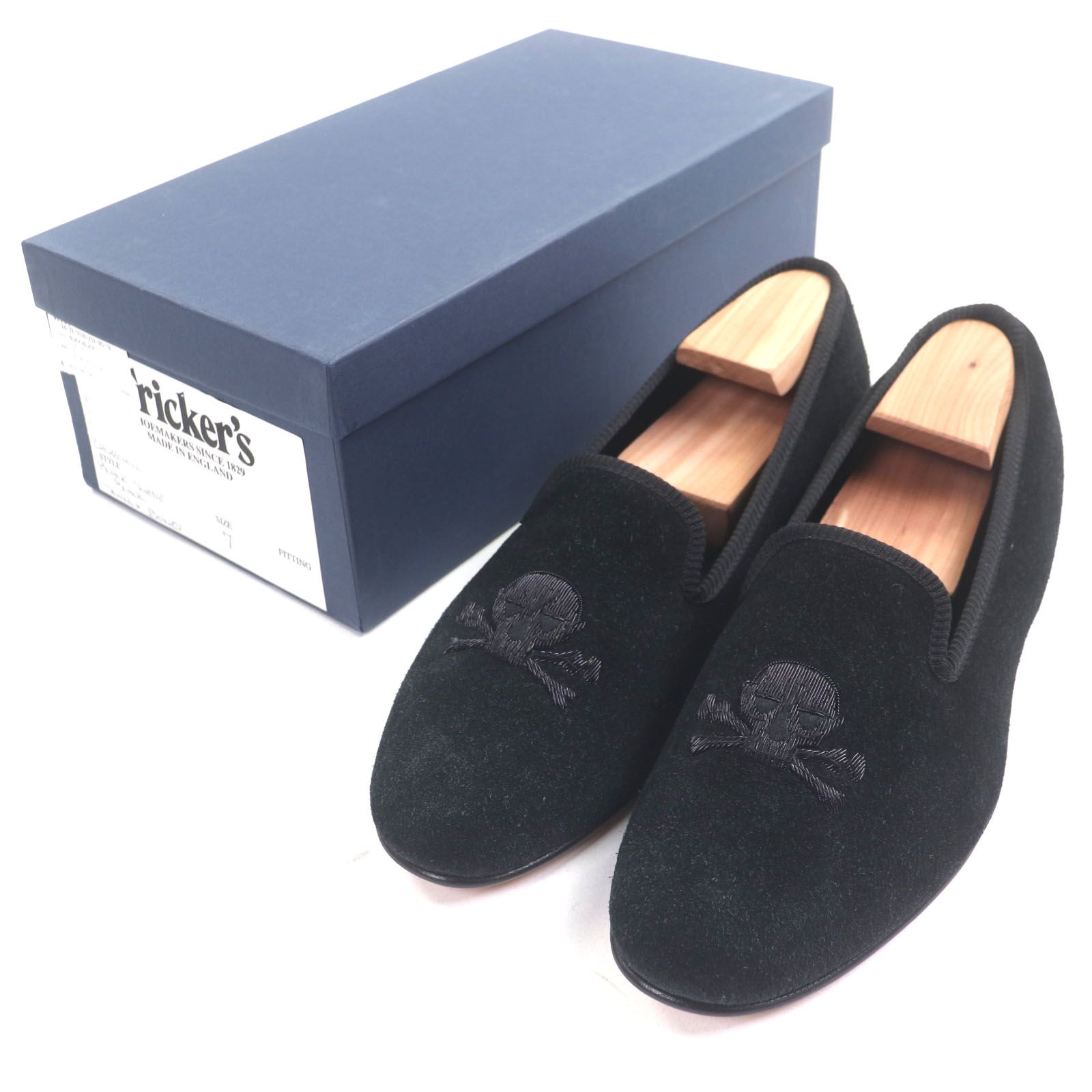 Tricker s トリッカーズ CHURCHILL チャーチル スウェードレザー JERMYN STREET ドクロ ローファー スリッポン ブラック 7 き イングランド製 メンズ