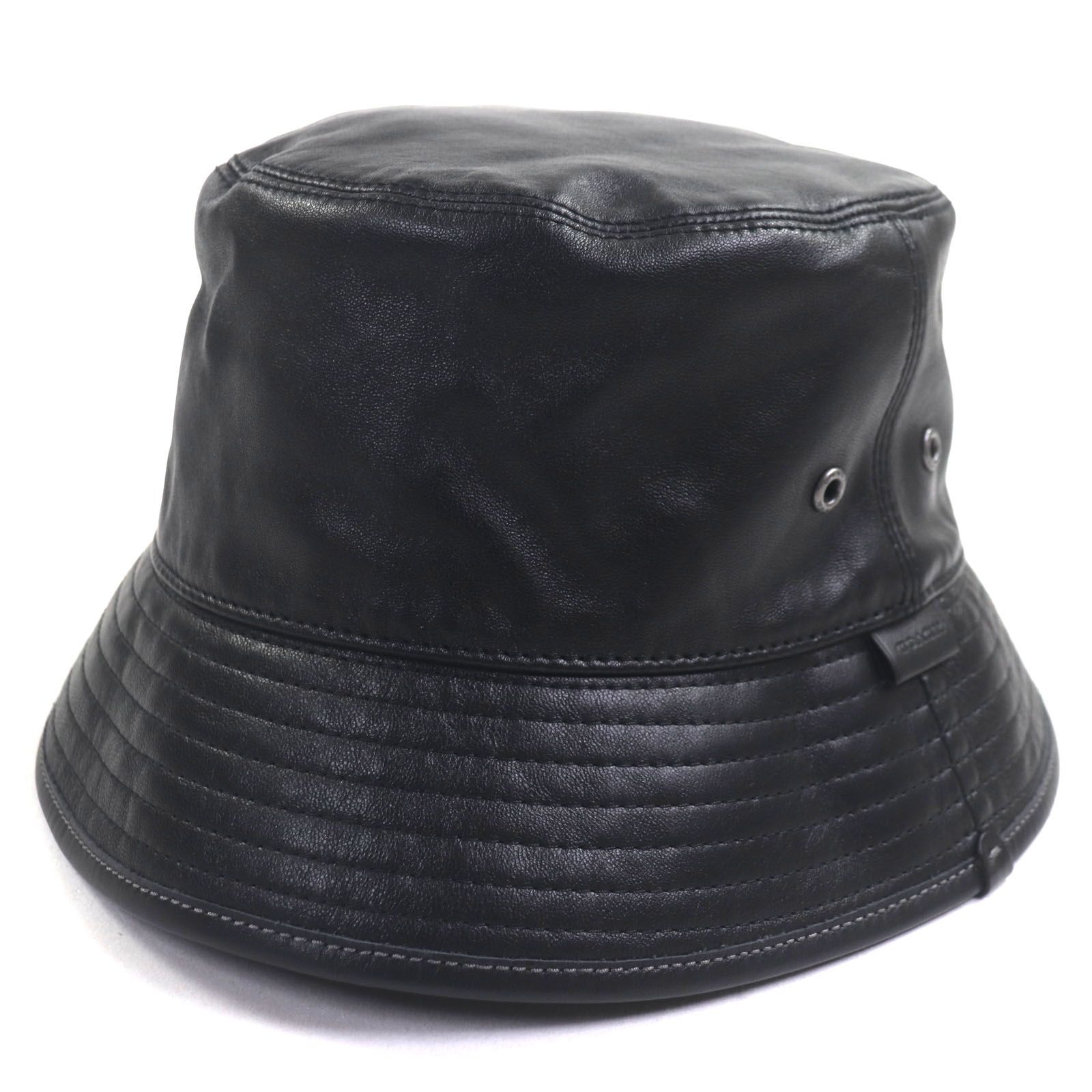 COACH コーチ CH795 羊革 ラムレザー 裏シグネチャージャガード 帽子 バケットハット ブラック M L 保存袋付き メンズユニセックス 定価42 900円