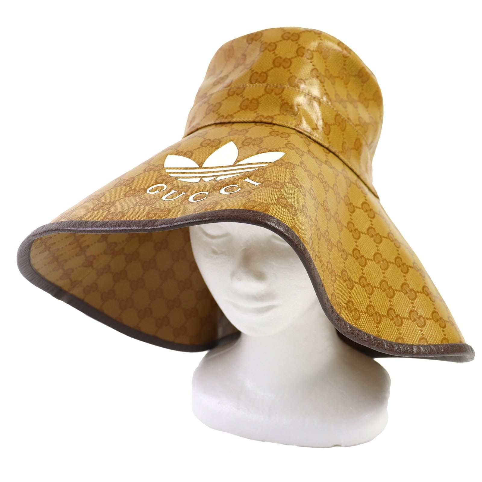 GUCCI×adidas グッチ×アディダス 22AW 703821 トレフォイル GG柄 ワイドブリムバケットハット 帽子 キャメル ブラウン L 58cm 保存袋付き イタリア製 レディース