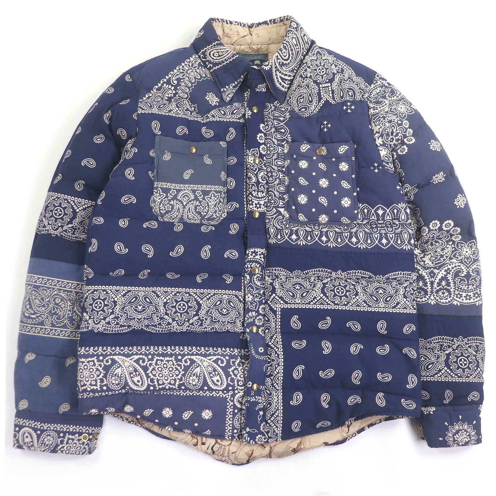 VISVIM ビズビム KERCHIEF DOWN JKT ペイズリー バンダナ柄 ダウンジャケット ブルゾン ネイビー 2 メンズ