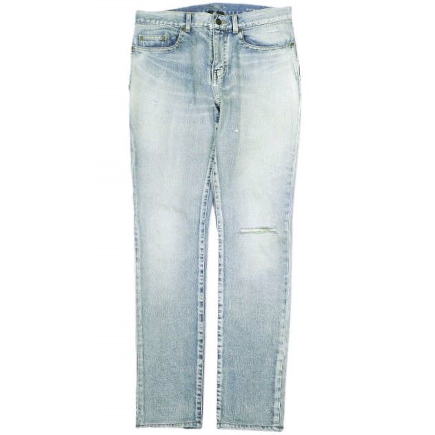 SAINT LAURENT サンローラン D02 SKINNY-FIT JEANS ダメージ加工スキニーデニムパンツ 527389 YJ507 31 SANTA MONICA BLUE 5ポケット ジッパーフライ ボトムス g23999