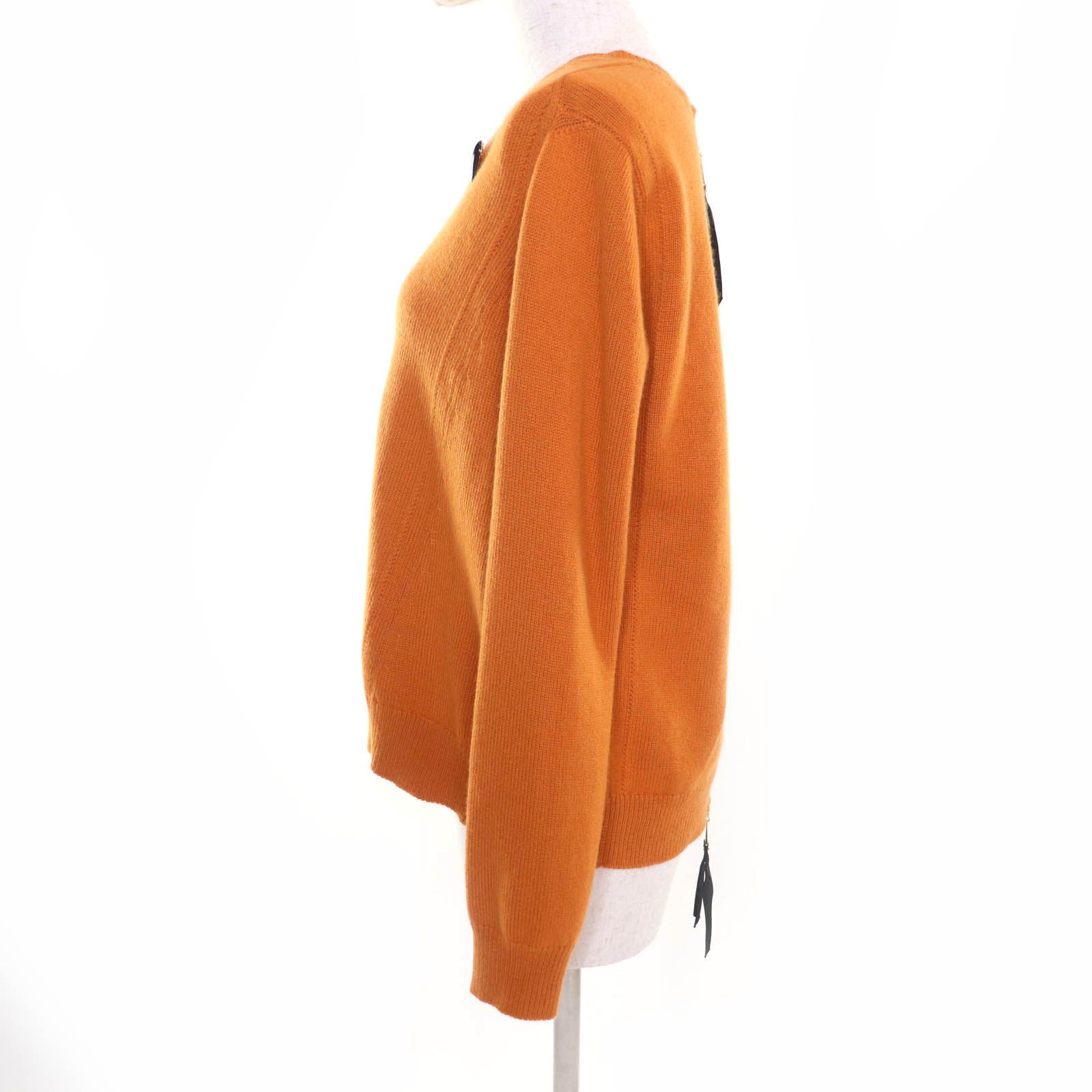 LOUIS VUITTON ルイヴィトン カシミヤ100％ ロゴハートブローチ付 バッグZIP Vネック 長袖 セーター ニット オレンジ M イタリア製 レディース