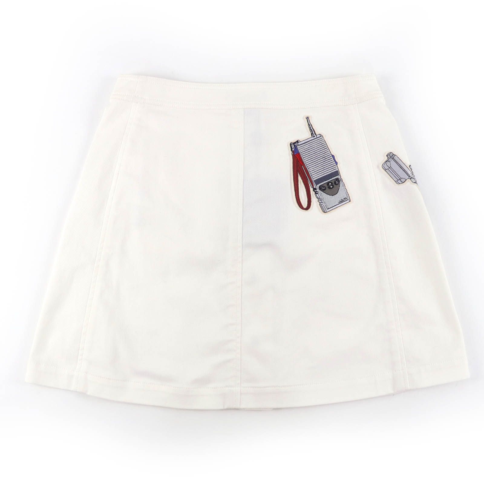 LOUIS VUITTON ルイヴィトン コットン ロゴボタン エンブロイダリー スカート ホワイトデニム 38 イタリア製 レディース