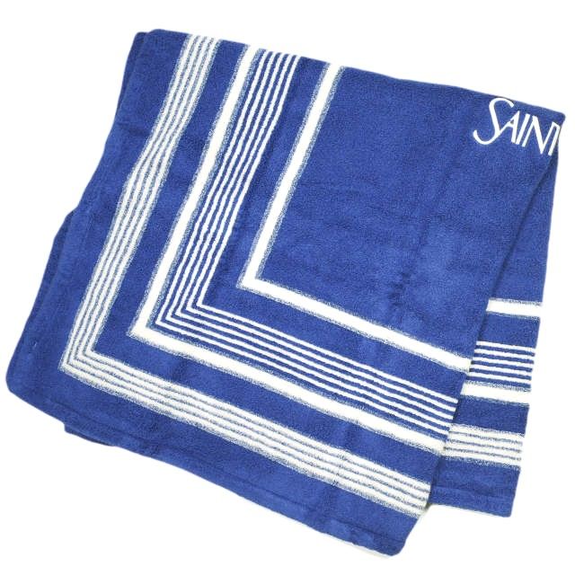 SAINT LAURENT サンローラン ポルトガル製 BEACH TOWEL SQUARED ロゴ ビーチタオル 802295 YCL36 CAPRI BLUE 大判サイズ バスタオル 定価44 000円 g23998