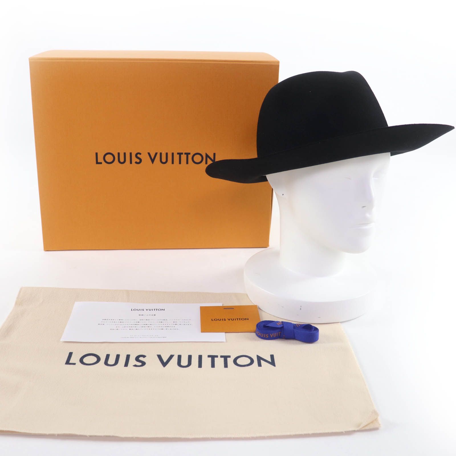 LOUIS VUITTON ルイヴィトン M 77791 シャポー フェドラLV ラバーフェルト ラビット100％ レザー使い ハット ブラック 箱 保存袋付き イタリア製 レディース 定価155 100円