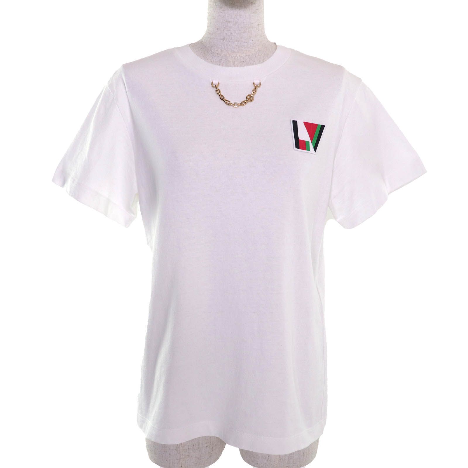 LOUIS VUITTON ルイヴィトン 24SS コットン100% LVチェーン ロゴワッペン クルーネック 半袖Tシャツ ホワイト S イタリア製 レディース