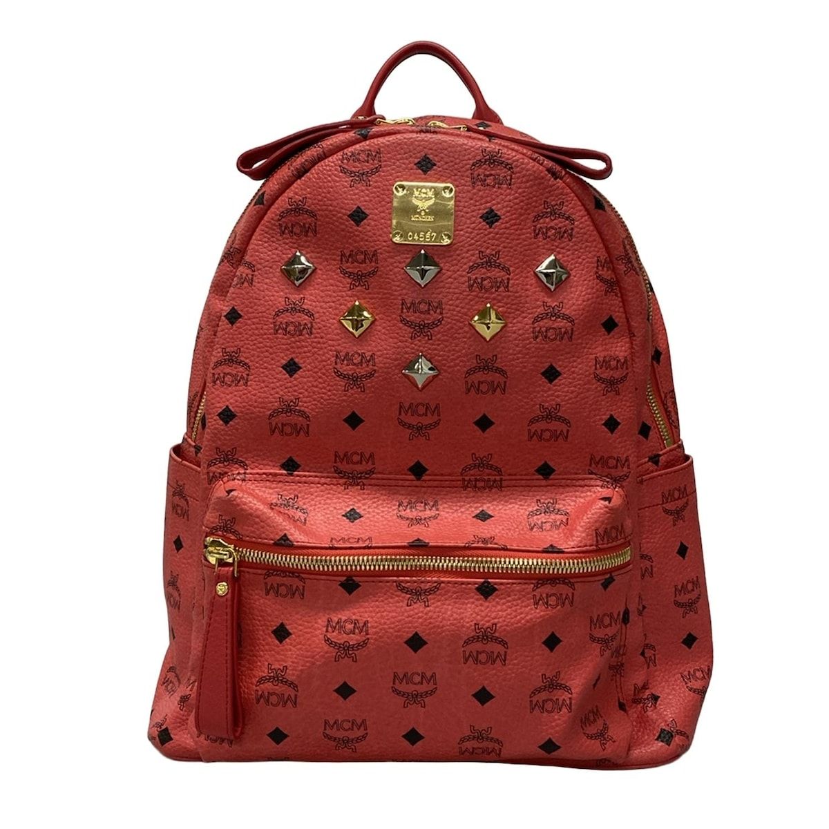 MCM エムシーエム リュックサック スタークバックパック MMK2AVE01RE001 ピンク×黒 スタッズ レザー