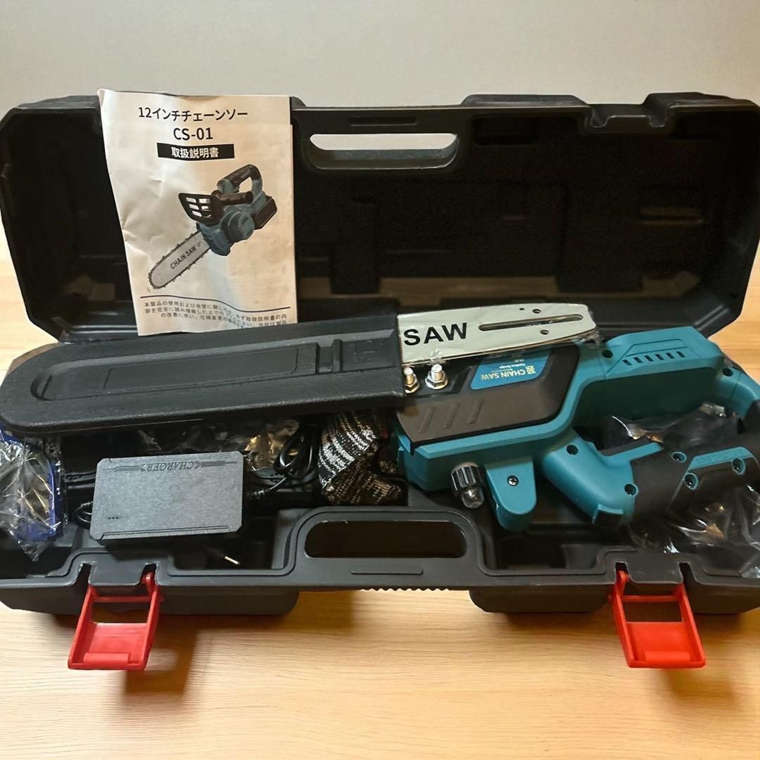  即日 1637 12インチ チェーンソー 充電式 電動ノコギリ ブラシレス コードレス 切断径350 mm 給油 大容量バッテリー搭載 つき 家庭用 木工切断 枝切り 操作便利 小型 チェーンソー 切断工具 切断機