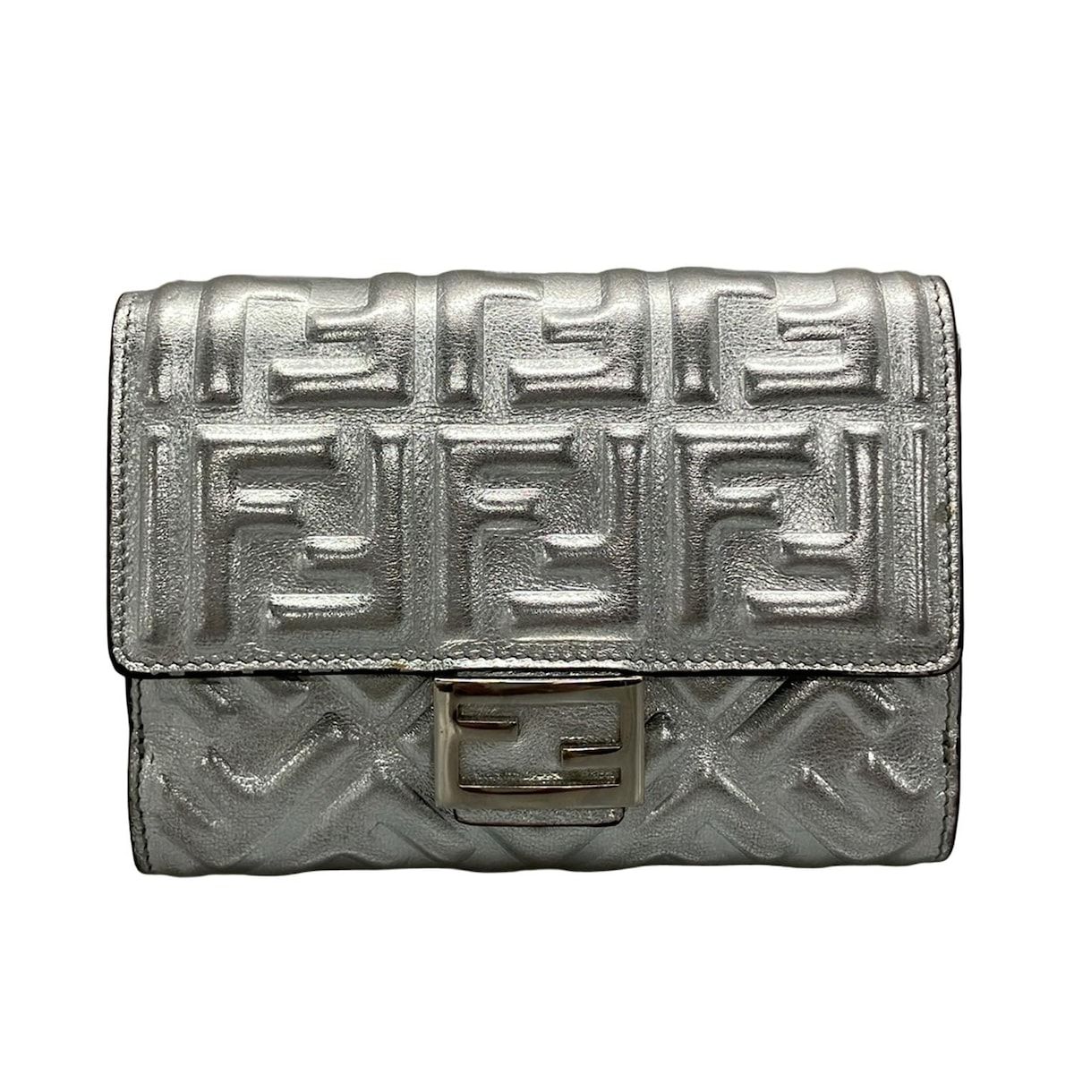 FENDI フェンディ Wホック財布 ズッカ柄 8M0419 シルバー 型押し加工 レザー