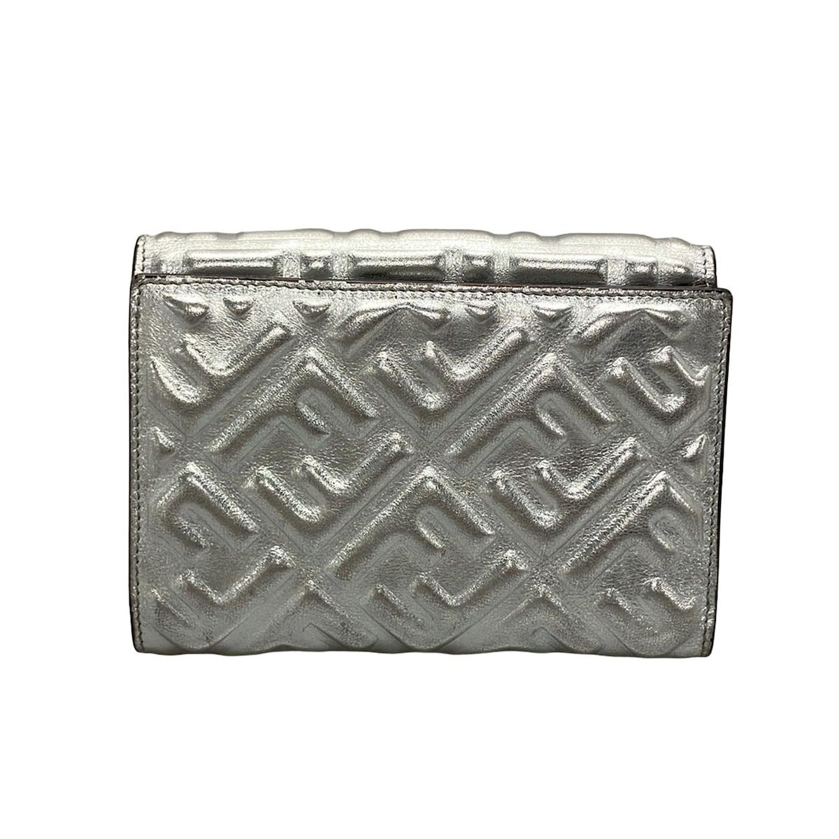 FENDI フェンディ Wホック財布 ズッカ柄 8 M 0419 シルバー 型押し加工 レザー
