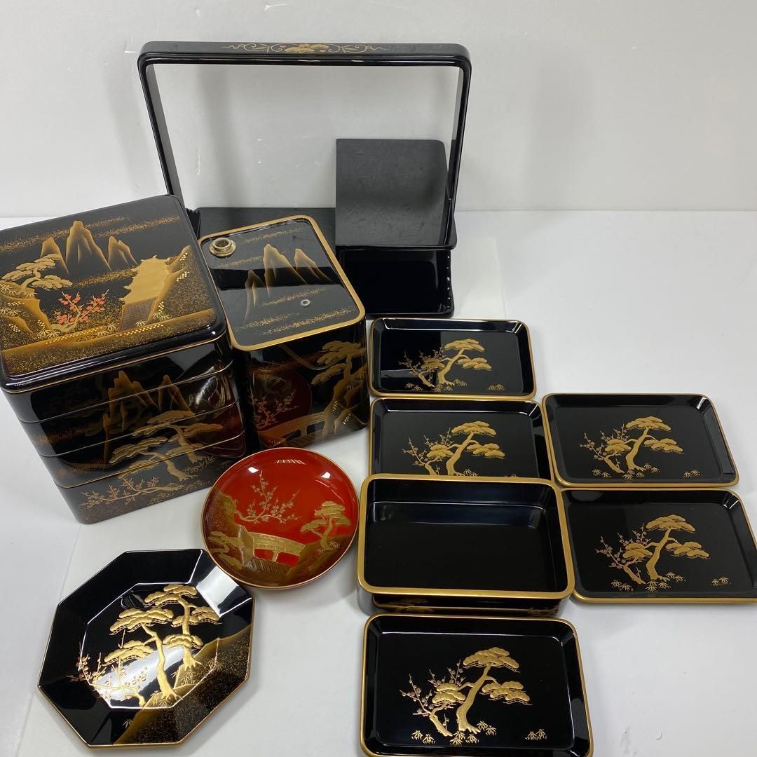 蒔絵師　真山　輪島塗　山水蒔絵　花見弁当　トルサ　本さ7-0211 蒔絵師 真山 輪島塗 山水蒔絵 花見弁当 トルサ 本さ7-0211 蒔絵師 真山