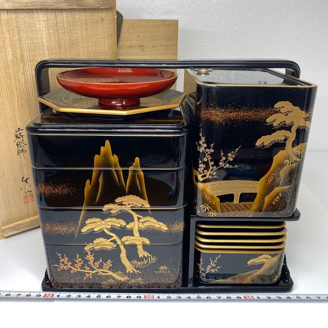 蒔絵師　真山　輪島塗　山水蒔絵　花見弁当　トルサ　本さ7-0211 蒔絵師 真山 輪島塗 山水蒔絵 花見弁当 トルサ 本さ7-0211 蒔絵師 真山