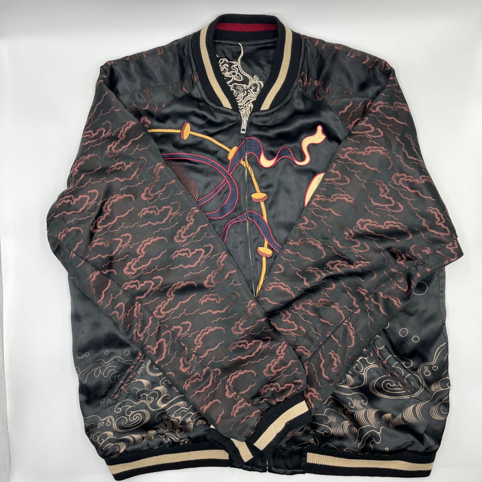 スカジャン 風神雷神 リバーシブル 百花繚乱 XLサイズ 刺繍