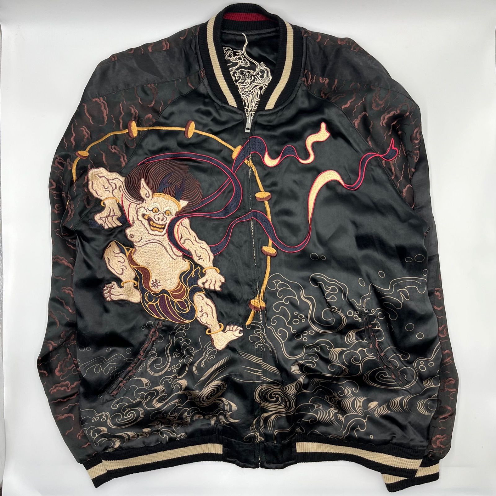 スカジャン 風神雷神 リバーシブル 百花繚乱 XLサイズ 刺繍