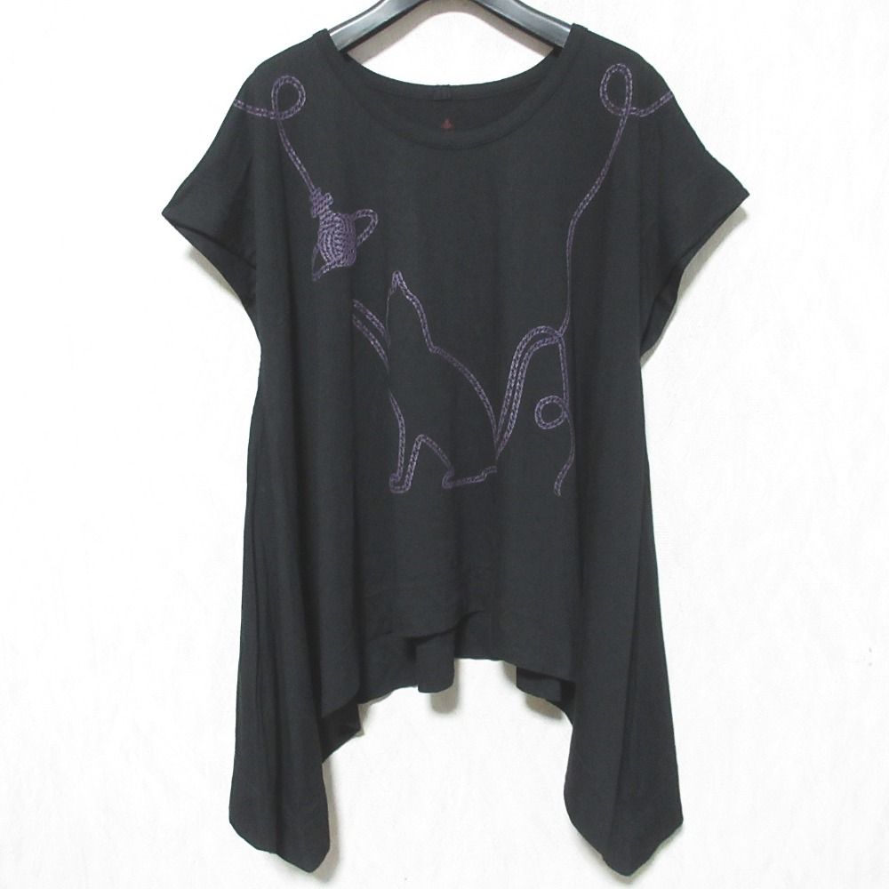 Vivienne Westwood ヴィヴィアンウエストウッド レッドレーベル オーブ キャット ローププリント 変形Tシャツ サイズ2 ブラック レディース 古着