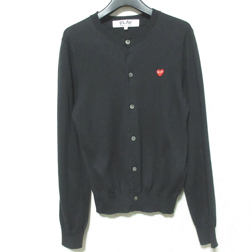 PLAY COMME des GARCONS プレイコムデギャルソン ハートワッペン クルーネック カーディガン AZ-N053 S ブラック レディース 古着