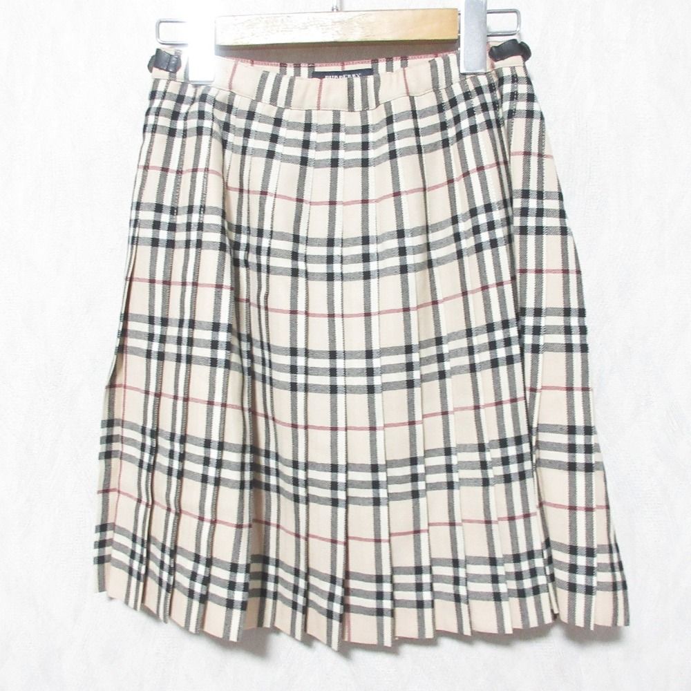 BURBERRY LONDON バーバリーロンドン ウール ノバチェック プリーツ ラップ スカート 160A ベージュ レディース 古着