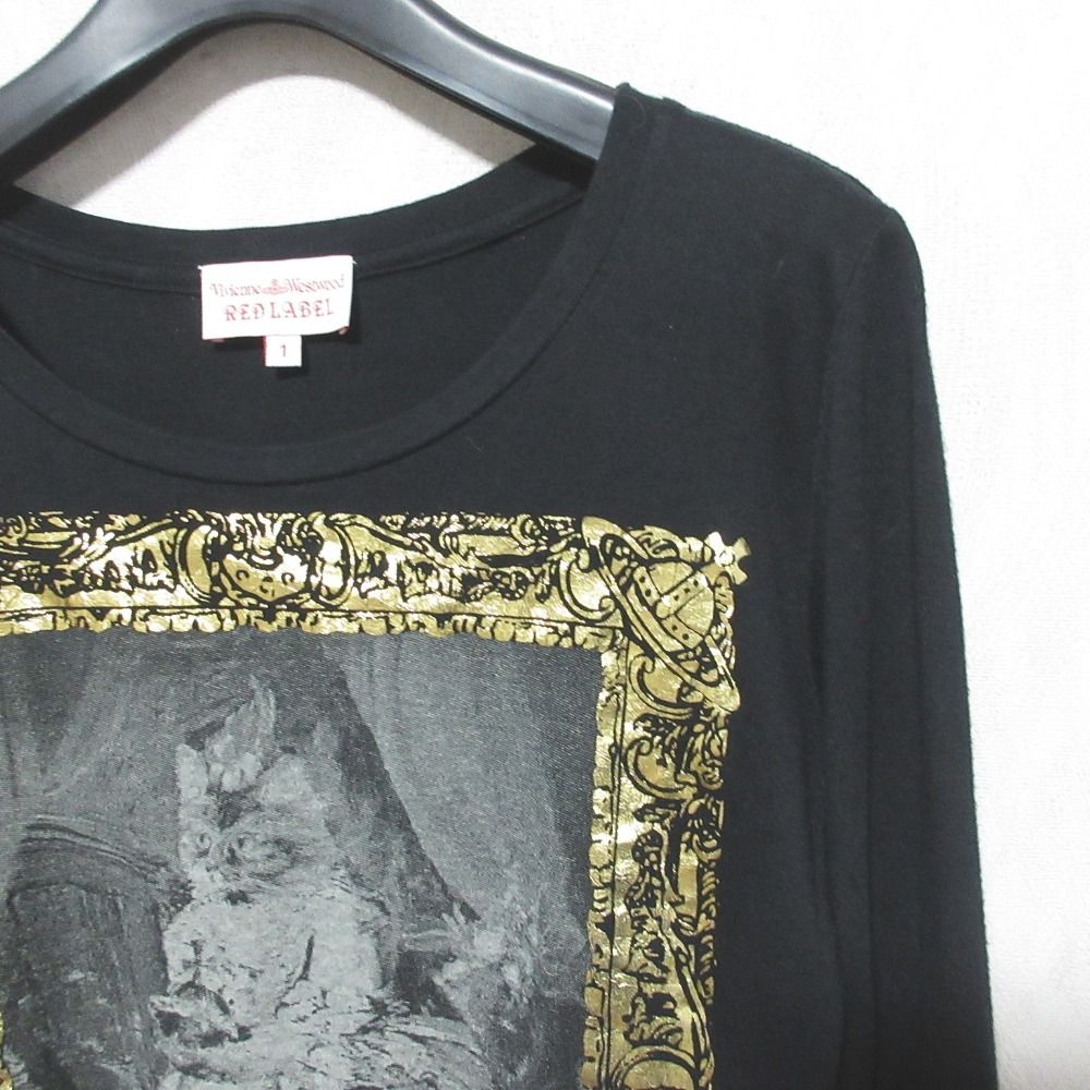  Vivienne Westwood ヴィヴィアンウエストウッド レッドレーベル 猫 ドレス オーブ 額縁プリント Tシャツ サイズ1 ブラック レディース 古着 長袖 Tシャツ カットソー