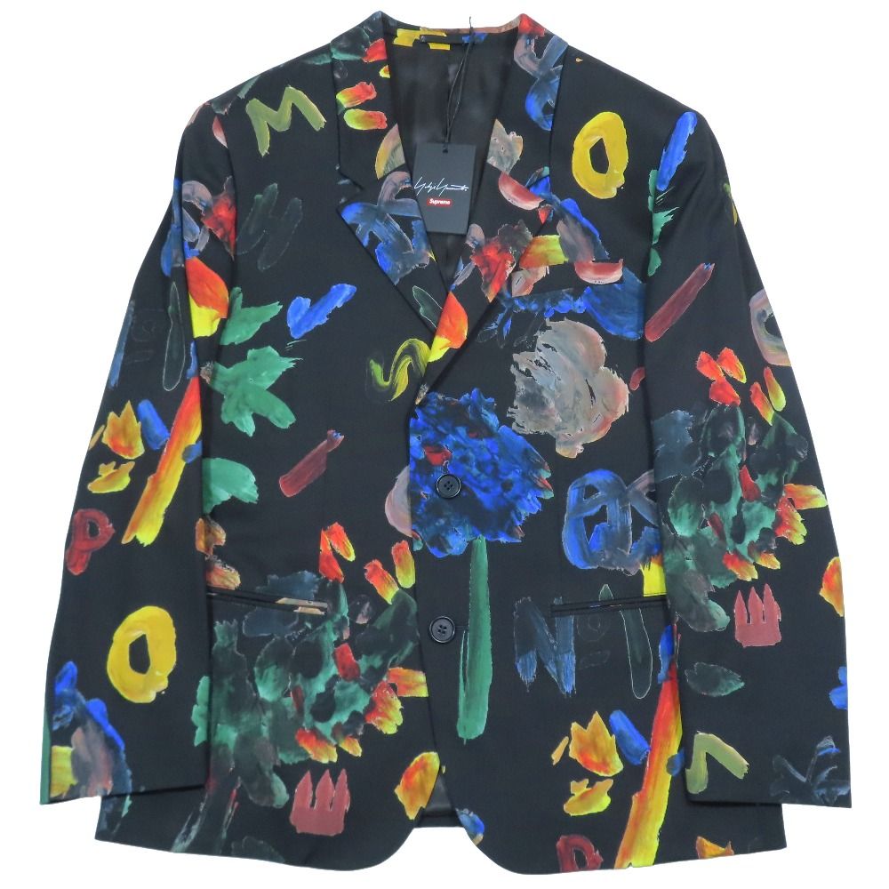 22AW Yohji Yamamoto ヨウジヤマモト × Supreme シュプリーム スーツ セットアップ 総柄 ジャケット パンツ コラボ S 黒 マルチ メンズ 古着