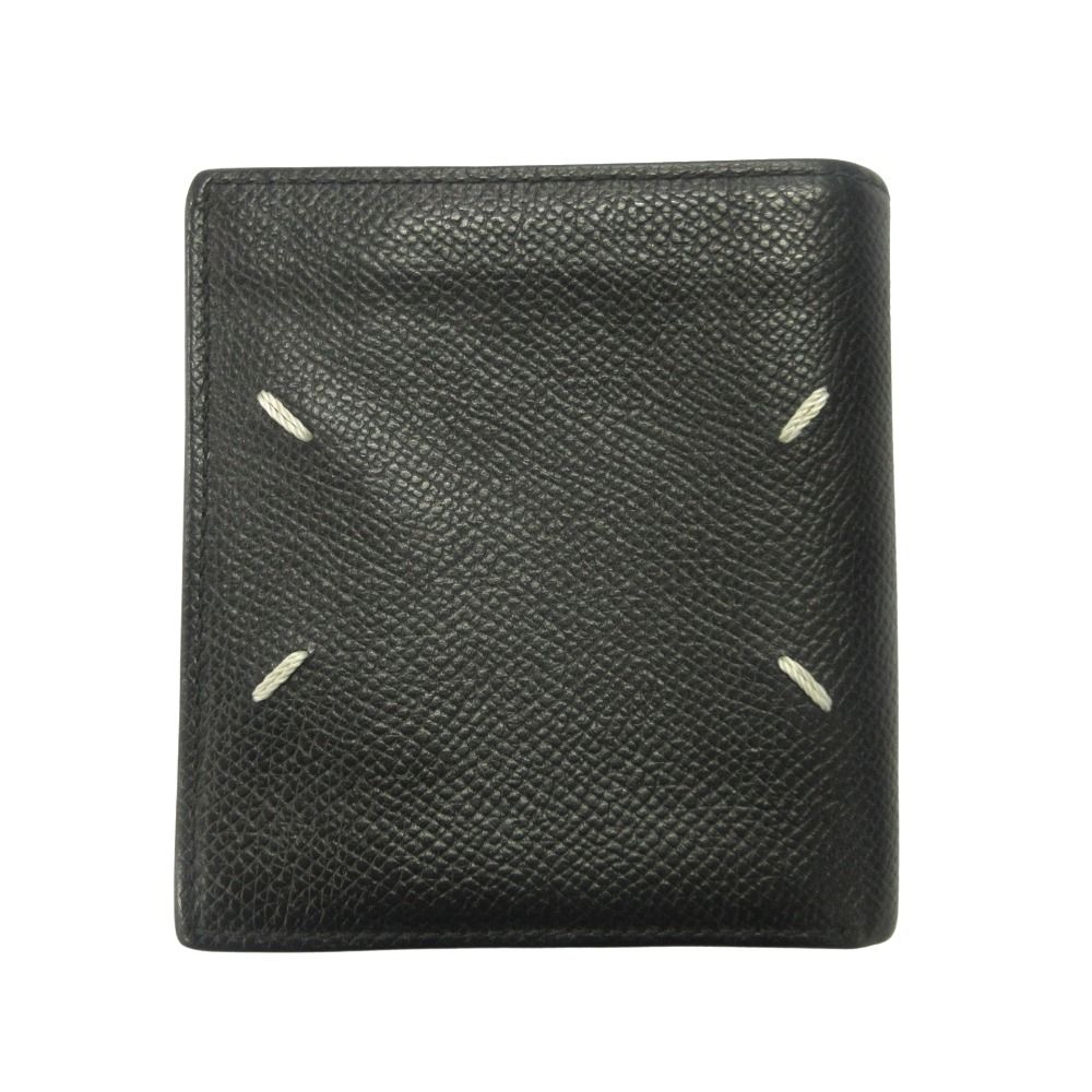 Maison Margiela メゾンマルジェラ 二つ折り財布 コンパクトウォレット ステッチ レザー 黒 ブラック メンズ レディース 古着