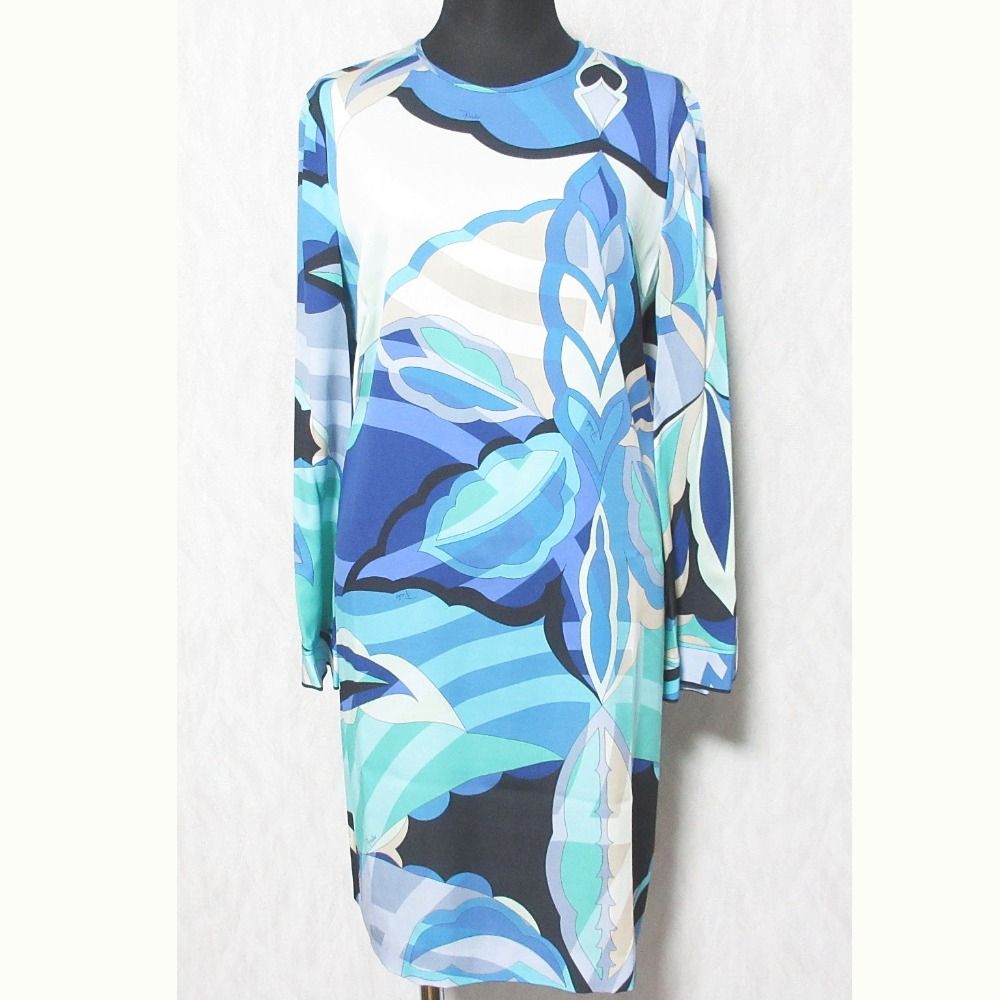 エミリオ・プッチ 長袖ミニワンピース 美品 EMILIO PUCCI エミリオプッチ プッチ柄 長袖 シルクミニドレス