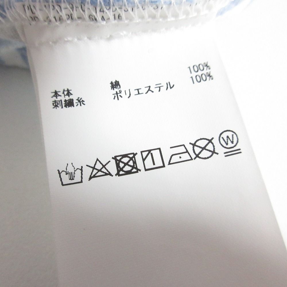  22 SS PINK HOUSE ピンクハウス ストライプ フラワー刺繍 ブラウス カットソー A 2123 FB 010 ブルー レディース 古着 五分袖 七分袖 シャツ ブラウス