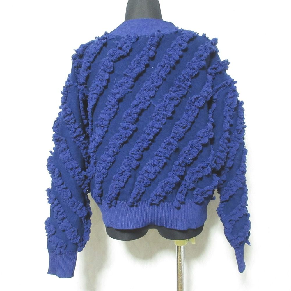 24AW DOUBLE STANDARD CLOTHING ダブル クロージング Vネック フリンジジャガードニットカーディガン 38 ネイビー レディース 古着