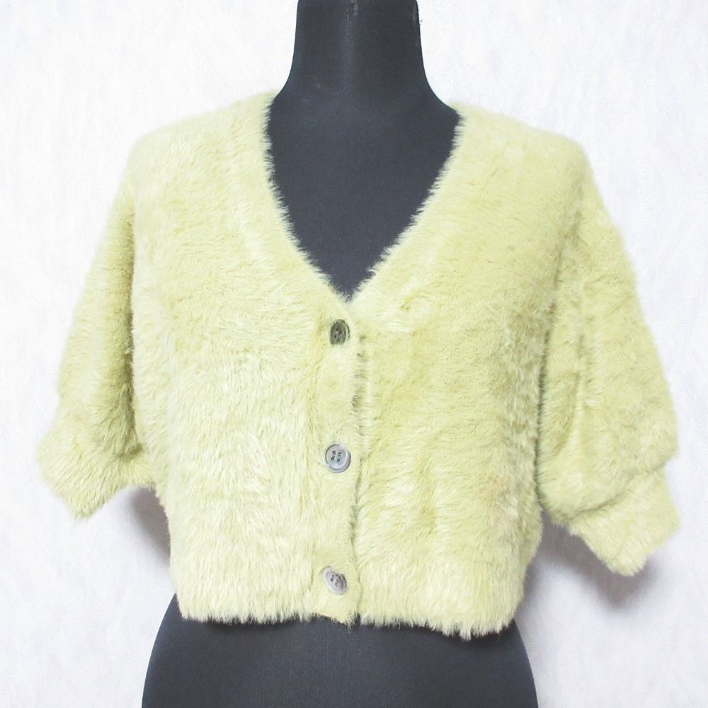 24AW GRACE CONTINENTAL グレースコンチネンタル フェザースリーブ ニットカーディガン 0124353124 36 イエロー レディース 古着