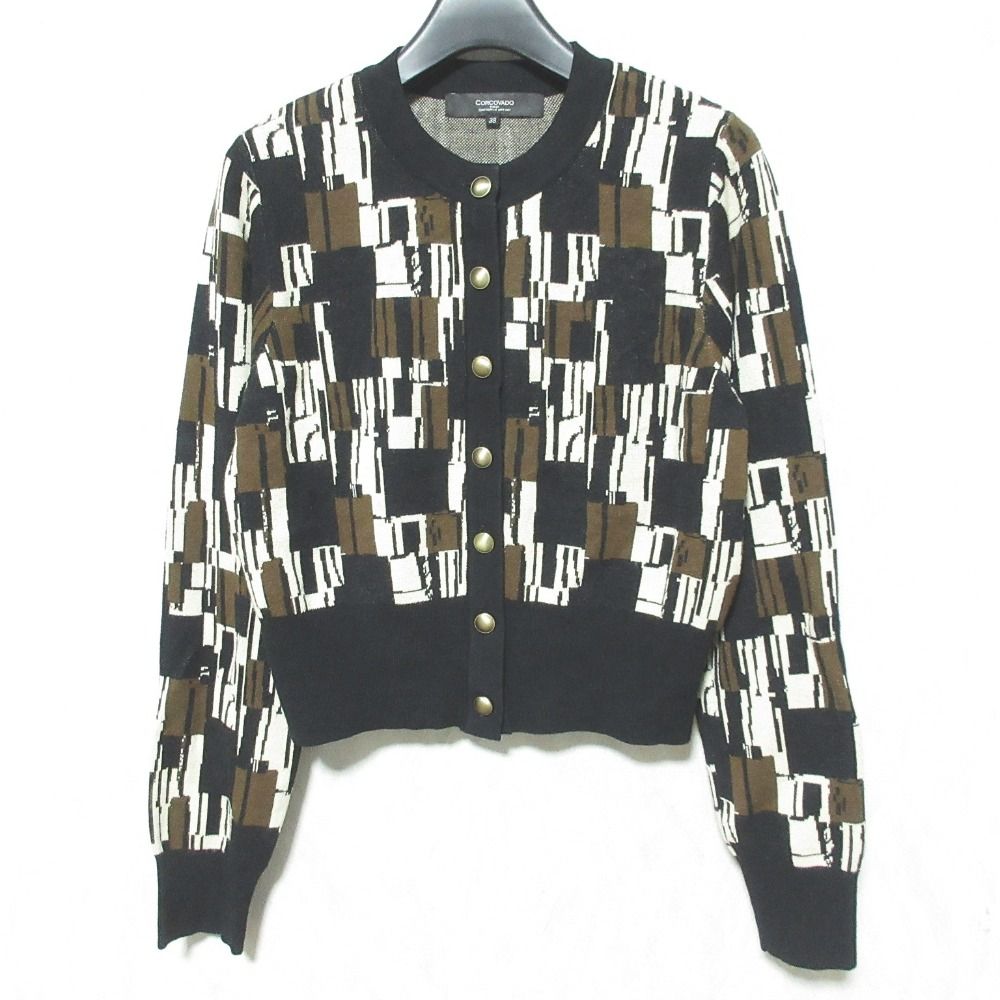 24AW CORCOVADO コルコバード 総柄 ニット カーディガン 322440041 38 ブラック ブラウン レディース 古着