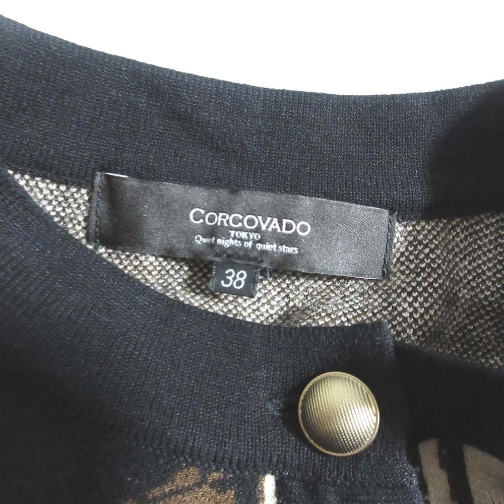  24 AW コルコバード 総柄 ニット カーディガン 38 ブラック ブラウン レディース 古着 長袖 カーディガン ボレロ アンサンブル