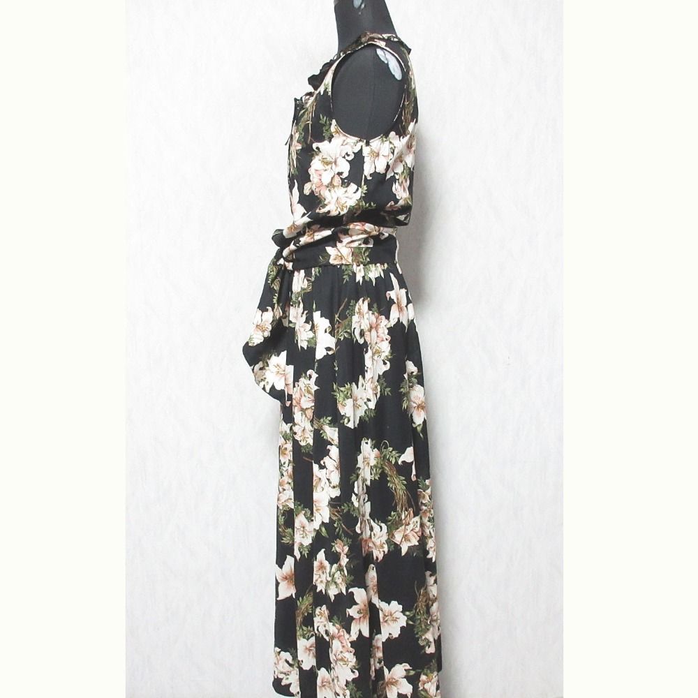 美品 INGEBORG インゲボルグ ベルト付き フラワープリント フリル  